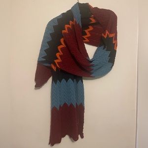 Scarf Handmade extra long scarf, blue, burgundy, black with orange, NWOT